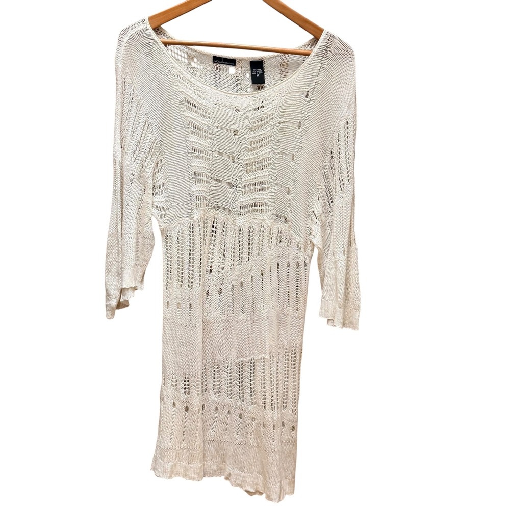 Moda International‎ Crochet Open Knit Dress Swim Cover Up Cream Vacation Beach M